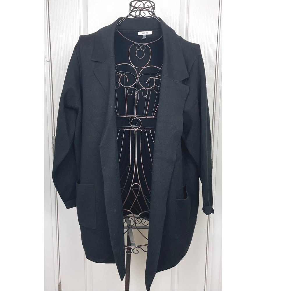 Sioni 2X Black Open Front Heavy Knit Blazer Jacket Pockets Luxury Capsule Plus